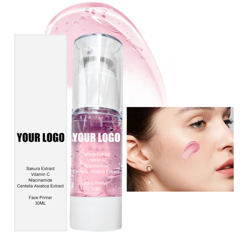 30ML Rose Sakura Aloe Vera Moisturizer Face Cream Pink Lightweight Makeup Base Mineral Private Label Oil Free Liquid Face Primer