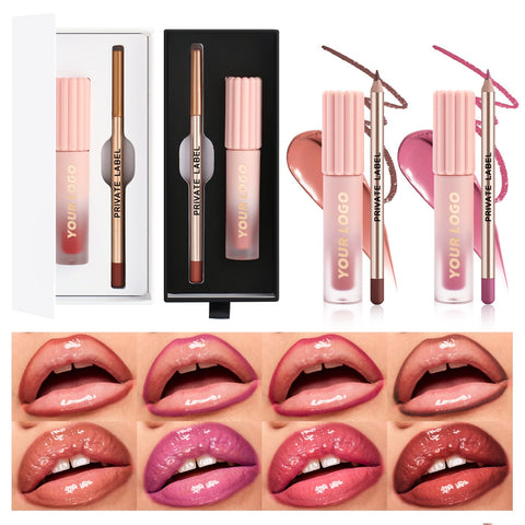 58 Colors Private Label Custom Waterproof Vegan Matte Lipgloss Long-lasting Cruelty-Free Nude Lip Liner Lipstick Lip Gloss Set