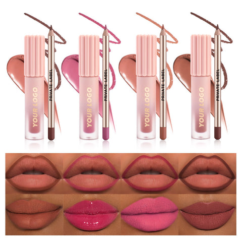 58 Colors Private Label Custom Waterproof Vegan Matte Lipgloss Long-lasting Cruelty-Free Nude Lip Liner Lipstick Lip Gloss Set