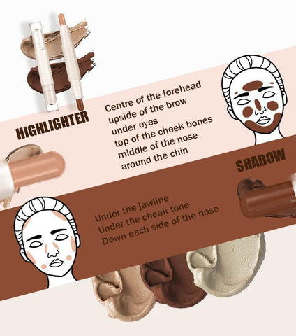 Double End Shading Bronzer Face Concealer Highlighter Makeup Contour Powder 4 Colors Double Head Highlighter Contouring Stick