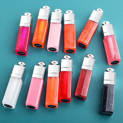 New Custom logo Lipgloss Colorful 10 Colors Large Brush Head Fruit Vegan clear Lip Oil