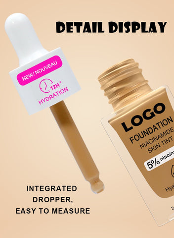 Private Label 12 Hour Long Lasting Moisturizing Waterproof Matte Niacinamide Hyaluronic Acid Organic Vegan Liquid Foundation