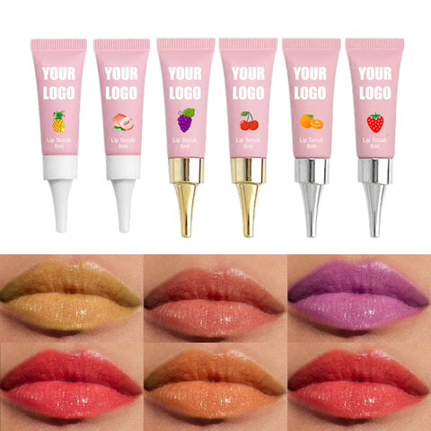 Private Label 6 Color Cruelty Free Natural Moisturizing Vitamin C Peach Exfoliating Fruit Sugar Hydrating for Dark Lip Lip Scrub