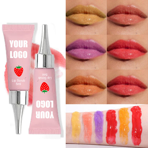 Private Label 6 Color Cruelty Free Natural Moisturizing Vitamin C Peach Exfoliating Fruit Sugar Hydrating for Dark Lip Lip Scrub