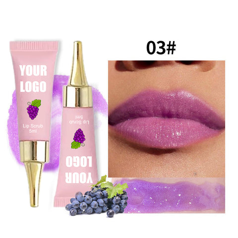 Private Label 6 Color Cruelty Free Natural Moisturizing Vitamin C Peach Exfoliating Fruit Sugar Hydrating for Dark Lip Lip Scrub