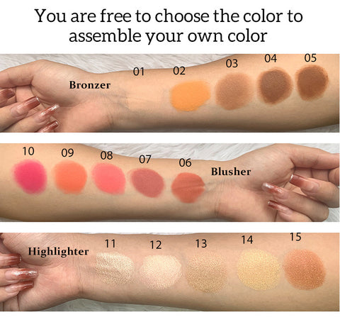 Vegan 3 in 1 Blusher Pigment Palette High Pigmented Custom Logo Cheek Blush Matte Powder Blusher Highlight Contour