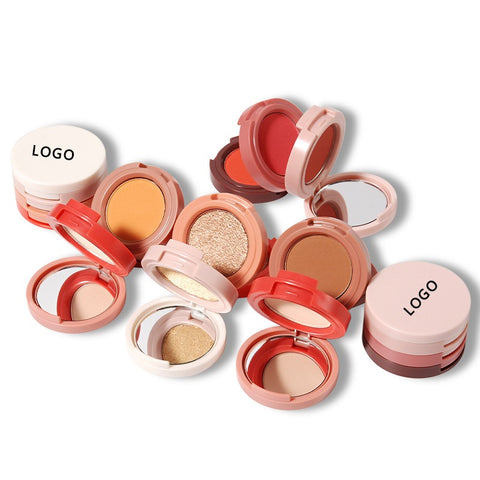 Vegan 3 in 1 Blusher Pigment Palette High Pigmented Custom Logo Cheek Blush Matte Powder Blusher Highlight Contour