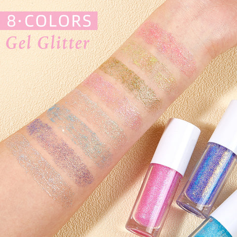 White Tube Shiny Long Lasting Glitter Custom Logo Liquid Eyeshadow 8 Colors Eyeliner Glitter Shimmer Liquid Eyeshadow Makeup